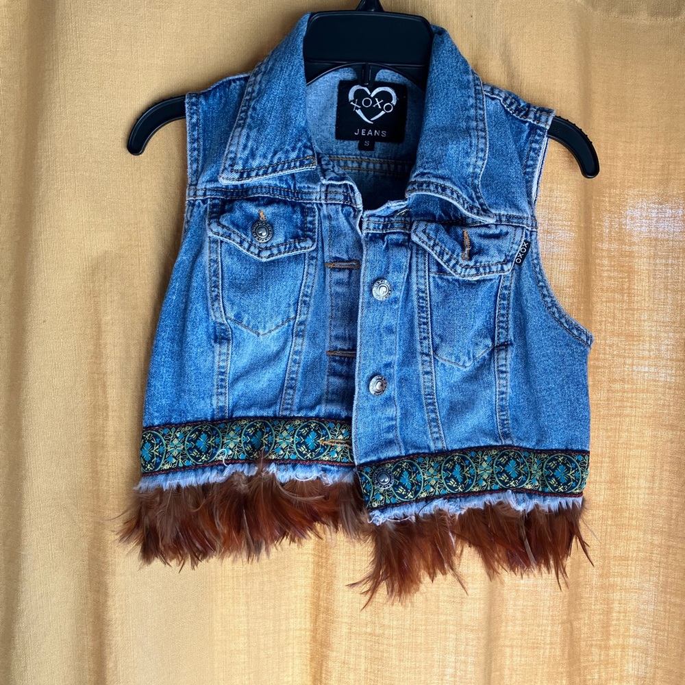 LOX Jeans Denim Vest with Fur Trim